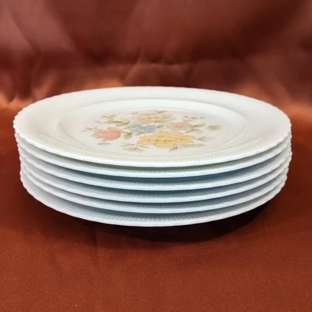 Vintage‎ Ichiyama Toen Japan Floral Porcelain Dinner Plates Set of 6 Ribbed Edge